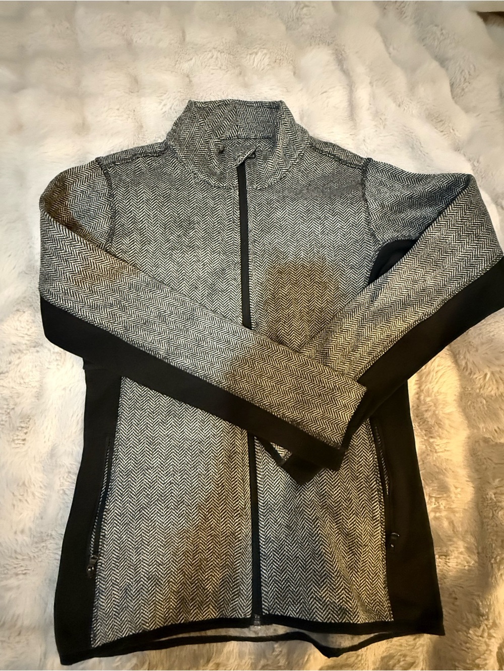 Women’s Grey Herringbone Zip Jacket - Black Trim